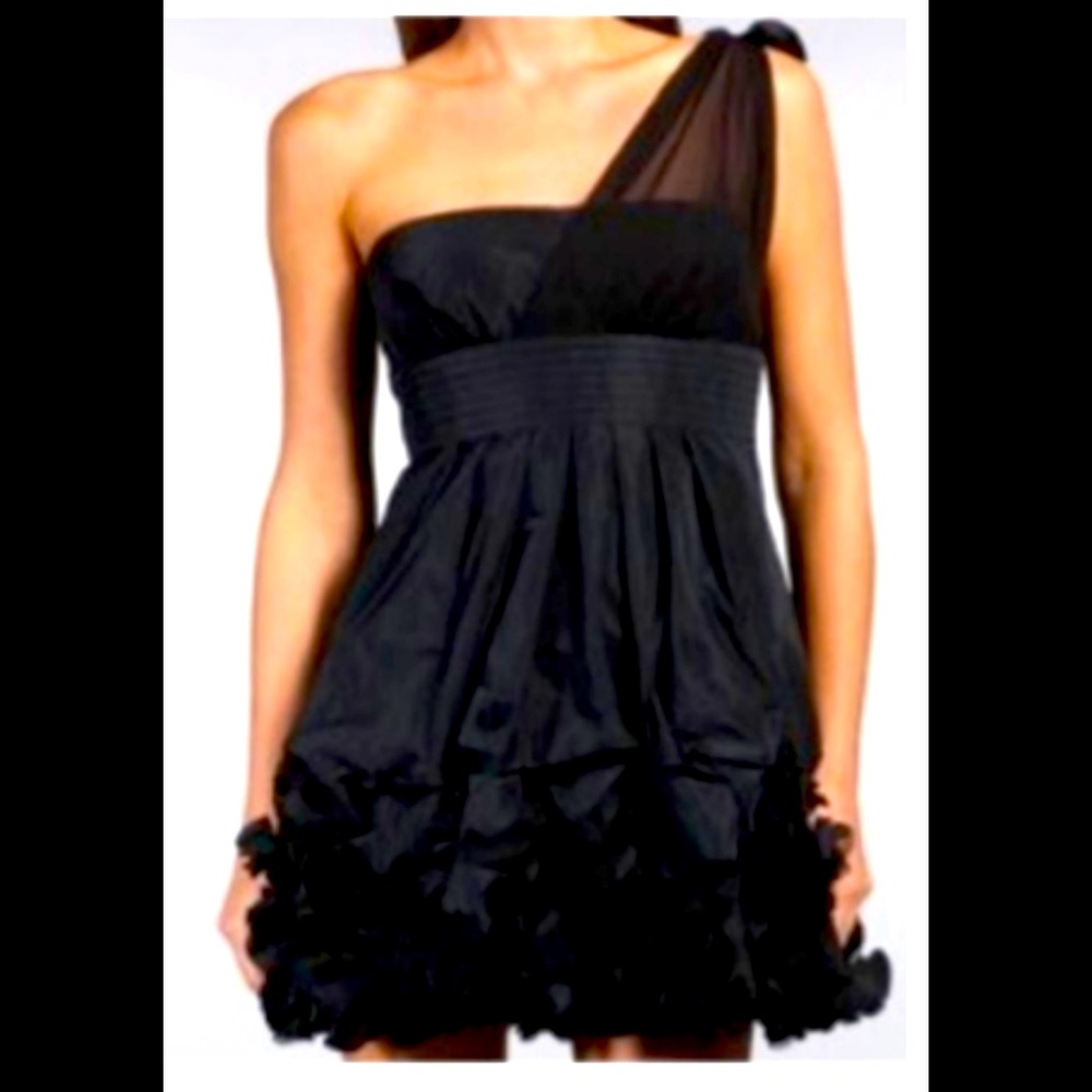 BCBGMaxAzria Taffeta black 3D floral A-line cocktail dress 4 originally $400
